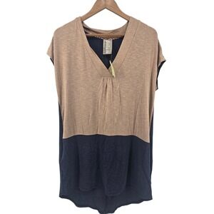 Dolan Left Coast Collection Taupe Navy Colorblock V Neck Tunic Top Small
